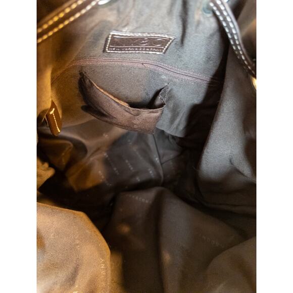Vintage Y2K New York & Company Canvas Monogram Faux Leather Drawstring Tote - Picture 6 of 7